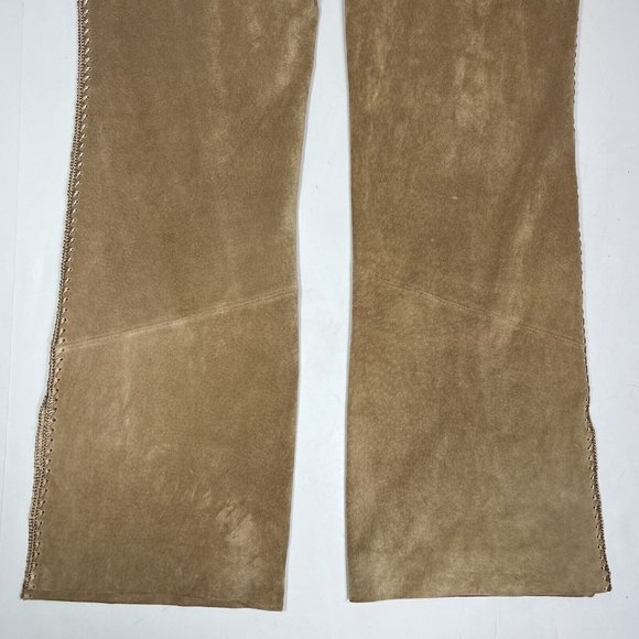 Betty Barclay Leather Suede Pant Trousers Womens US 10 Camel Tan Crochet Sides - Picture 10 of 12
